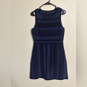 Ann Taylor Blue and Black Texture Stitch Flare Dress Size Small 4-6 Sleeveless